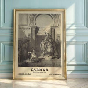 Vintage Carmen Opera Poster | Georges Bizet Lithograph Art | Prudent-Louis Leray | Spanish Realism & Dramatic Style