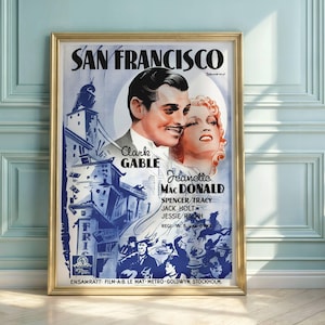 Vintage San Francisco Movie Poster: Clark Gable & Jeanette MacDonald, Art Deco Film