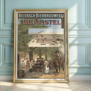 Vintage Amstel Beer Poster | Dutch Brewery Art | Industrial Progress & Tradition | Historical Amsterdam | 19th Century Lithograph