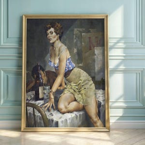 Captivating Mid-Century Pulp Art Poster | Sensual Woman in Noir Setting | Vintage Drama & Mystery Illustration Print