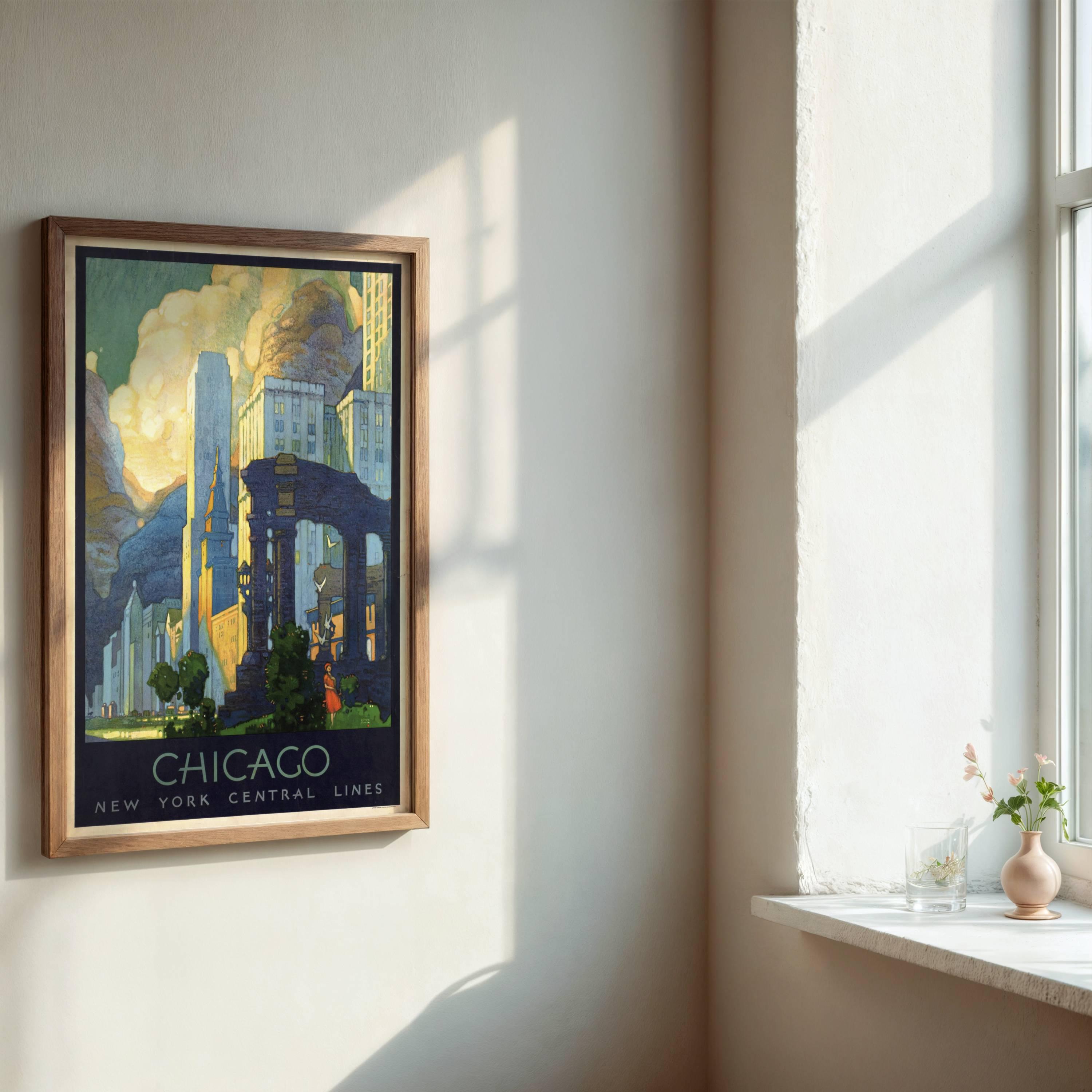 ヴィンテージシカゴ旅行ポスター：アールデコのスカイライン