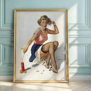 1950s Pin-Up Art Poster: Retro Glam Illustration