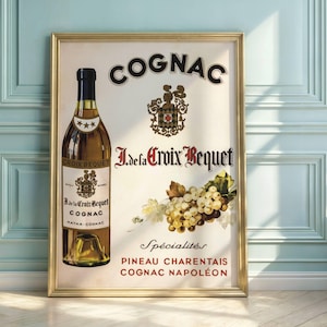 Vintage J de la Croix Bequet Cognac Poster: French Mid-Century Advertisement