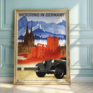 Vintage Germany Travel Poster: 1930s Art Deco Automobile Print
