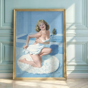 Vintage Pin-Up Art Poster | Mid-Century Glamour | Playful Bathing Beauty | 1940s & 1950s Style | Classic Wall Decor