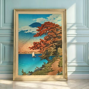 Nikko Chuzenji Ko (Lake Chuzenji at Nikko) by Hasui Kawase | Japanese Lake Poster | Japandi Nature Art