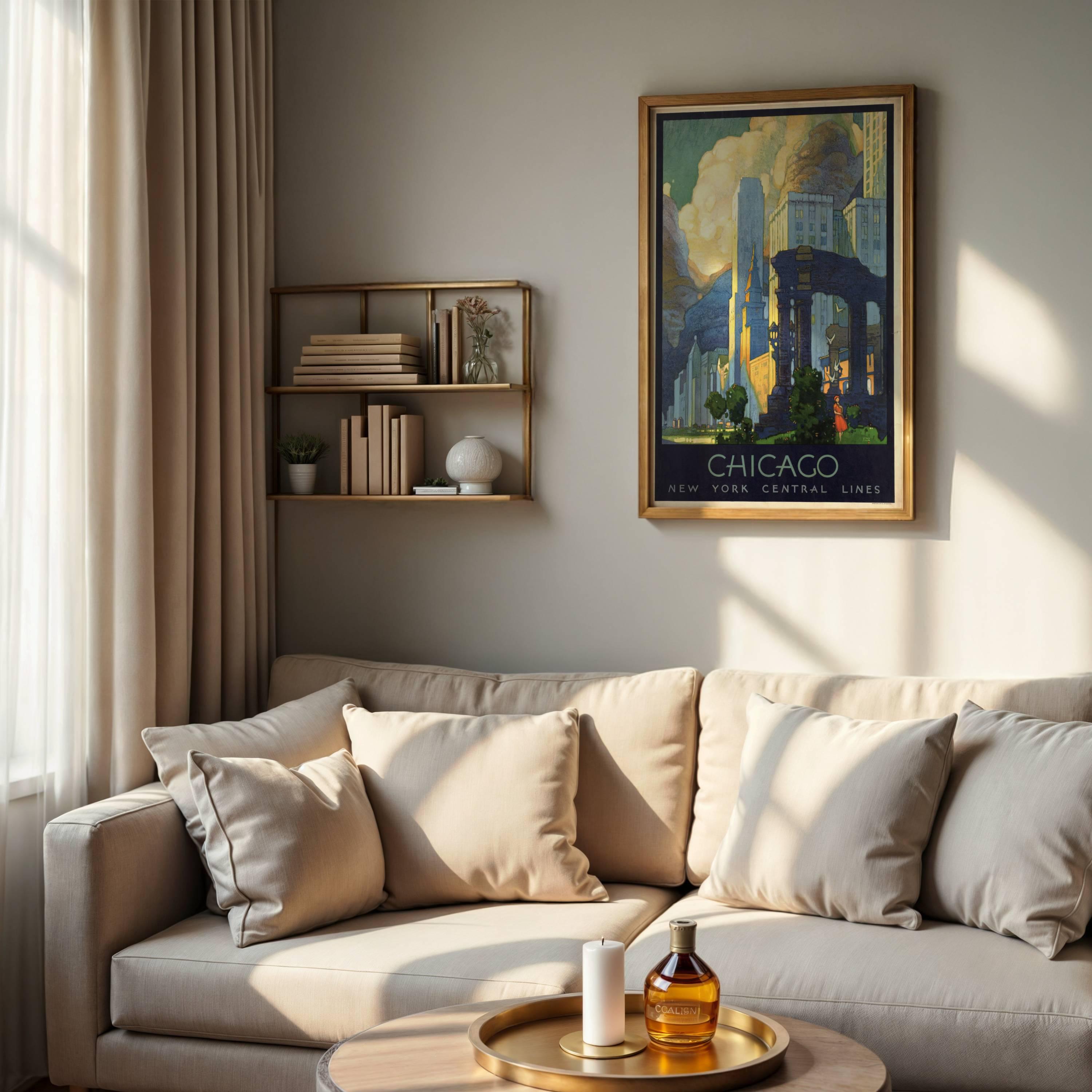 ヴィンテージシカゴ旅行ポスター：アールデコのスカイライン