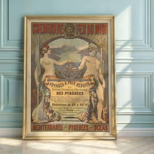 Art Nouveau French Railway Poster: Pyrenees Winter Resorts Travel Decor