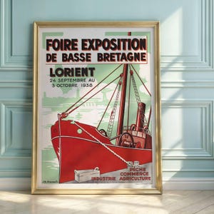 art deco do vintage pôster | Foire Exposição de Basse Bretagne 1938 | Lorient França | Cores ousadas e tipografia | Tema Marítimo