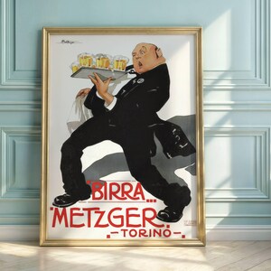 Vintage Art Nouveau Beer Poster: Birra Metzger Torino Advertising