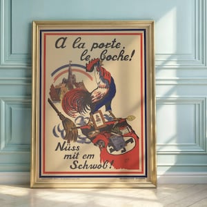 Vintage French WWII Propaganda Poster | Rooster Symbolism & Alsace Pride | Triumphant French Resistance Art Print