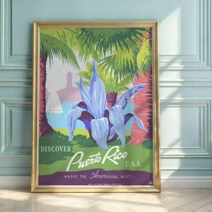 Vintage Puerto Rico Travel Poster: Mid-Century WPA Coastal Art