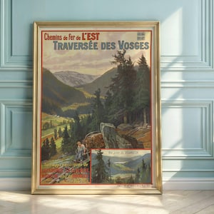 Póster vintage de los Vosgos / Ferrocarril panorámico Chemins de fer de l'Est / Arte de principios del siglo XX / Ferrocarriles del Este Turismo Francia