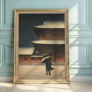 Hasui Kawase Zojo-ji Temple Snow Print: Japandi Winter Wall Art