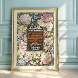 Queen Wilhelmina Floral Art Nouveau Poster: Dutch History Print