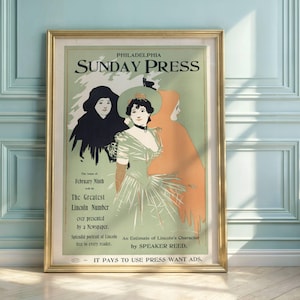 Art Nouveau Abraham Lincoln Poster: Philadelphia Sunday Press Vintage Print