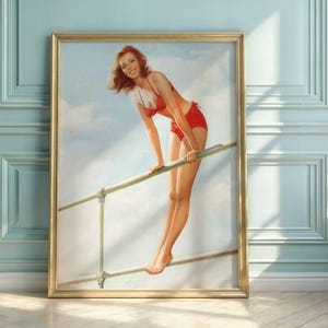 Vintage Pin-Up Poster | 1940s & 1950s Mid-Century Art | Classic Red Bikini Girl | Vibrant Wall Decor | Retro Glamour Illustration