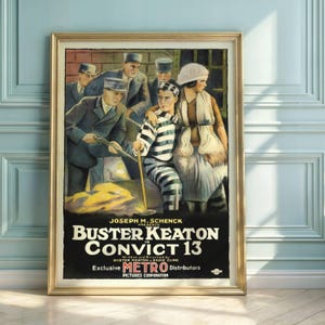Vintage Movie Poster | Convict 13 | Buster Keaton Art | Silent Film Era | Classic Cinema Wall Decor | 1920s Illustration