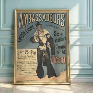 Vibrant Belle Époque Poster | Ambassadeurs Paris | Mr. Libert Performance | Champs-Élysées Art | Vintage Lithograph Print
