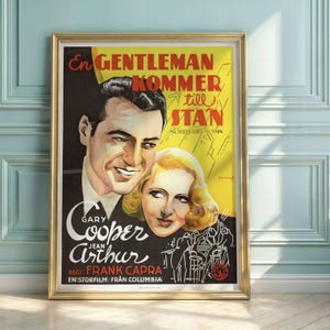 Vintage Movie Poster | Mr. Deeds Goes to Town | 1930s Illustration | Gary Cooper & Jean Arthur | Classic Film Art