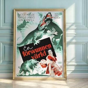 Vintage Movie Poster: One Million BC, Dinosaurs, 1940s Film Art