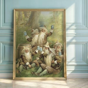 Whimsical Gnomes Art Print: Vintage Forest Celebration Poster