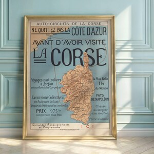 Vintage Corsica Travel Poster | Explore Corsica and Côte d'Azur | Art Deco Map Print | French Riviera Tours | Mediterranean Art Print