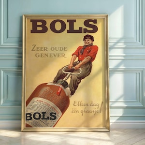 Vintage Bols Genever Poster | Colorful Dutch Art | Mid-20th Century Ad | Bold Illustration & Classic Typography