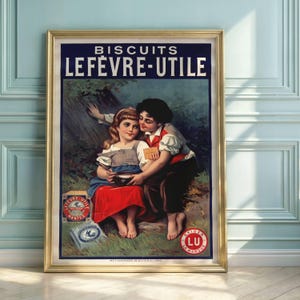 Cartel vintage de galletas LU: Arte litográfico francés Belle Époque
