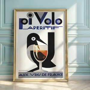 A.M. Cassandre Art Deco Poster: Pivolo Aperitif Vintage Bird Print