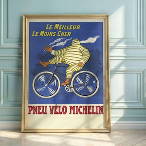 Vintage Michelin Bicycle Tire Poster: Bibendum French Ad Art