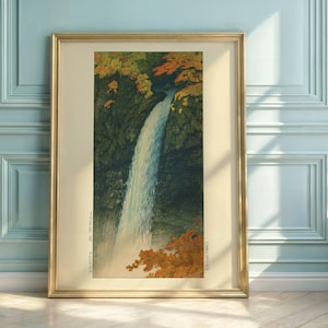 Keegon Waterfalls at Nikko by Hasui Kawase | Japanese Nature Poster | Japandi Waterfall Wall Art