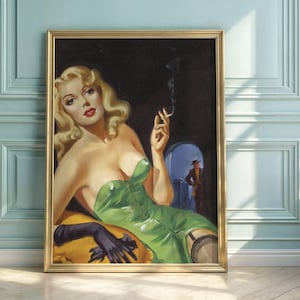 Vintage Pulp Art Poster | Mid-Century Glamour & Mystery | Femme Fatale Wall Art | Retro 1940s 50s Decor | Digital Download