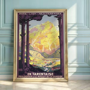 Vintage French Alps Travel Poster: Art Deco Railway Art