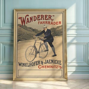 Vintage Wanderer Bicycle Poster | Art Nouveau Style | Winklhofer & Jaenicke | Antique German Advertising Print