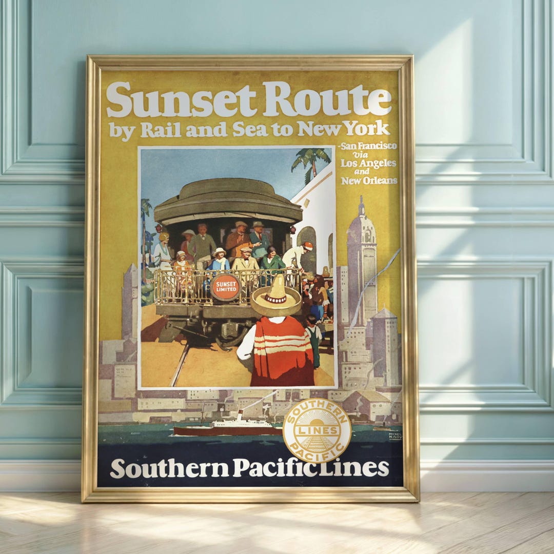 Vintage Sunset Route Art Deco Travel Poster: Southern Pacific Lines - Etsy