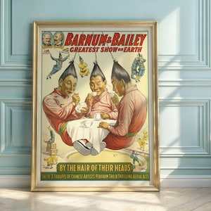 Vintage Barnum & Bailey Circus Poster: Chinese Aerial Act Lithograph