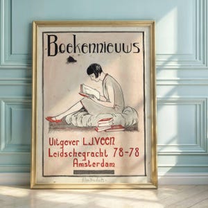 1920s Art Deco Poster: Flapper Woman Reading - Vintage Illustration