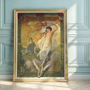 Art Nouveau Michelin Poster: Ethereal Woman & Tire Advertisement