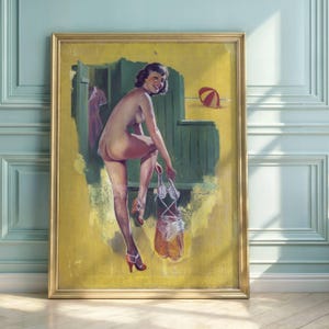 Vintage Pin-Up Art Poster | Retro Beach Illustration | Mid-Century Wall Decor | 1920s-1960s Style | Playful & Bold Artwork