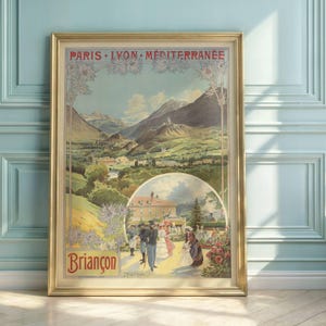 Vintage Travel Poster | Paris-Lyon-Méditerranée Railway | Briançon French Alps Art Nouveau | 19th Century Scenic Illustration