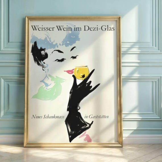 古い紙の背景にレトロなワインポスターデザインと赤いワインボトル