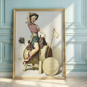 Gil Elvgren Pin-Up Art Poster: Retro Cowboy Illustration