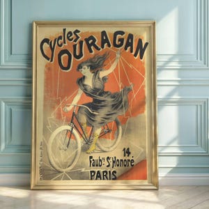 Art Nouveau Bicycle Print: Cycles Ouragan Parisian Poster