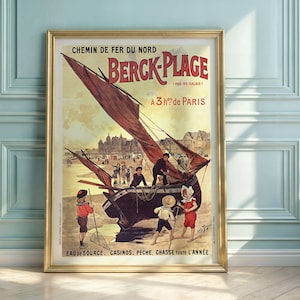 Poster de viagens de Berck-Plage do vintage | Estância balnear do Art Nouveau Pôsteres de <br> Entrega Rápida? Arte praiana francesa do início do século XX | Decoração Pas-de-Calais