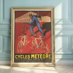 Vintage Cycles Meteore Poster: Art Deco Bicycle Advertisement