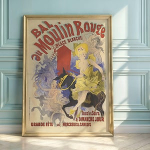 Vintage Moulin Rouge Plakat | Jules Cheret Kunst | Belle Epoque Stil | Pariser Cabaret & Can-Can Tanz | Jugendstil Druck