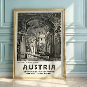 Vintage Admont Abbey Library Poster | Baroque Architecture Art Print | Austrian Travel Promotion | Stunning Monastic Interior
