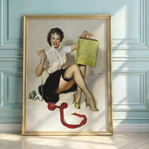 Gil Elvgren Pin-Up Art Poster: Mid-Century Woman with Gift