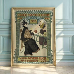 Vintage Dutch Skate Cocoa Poster | Art Nouveau Style | Erven Caspar Flick | 1745 Amsterdam | Elegant & Timeless Decor